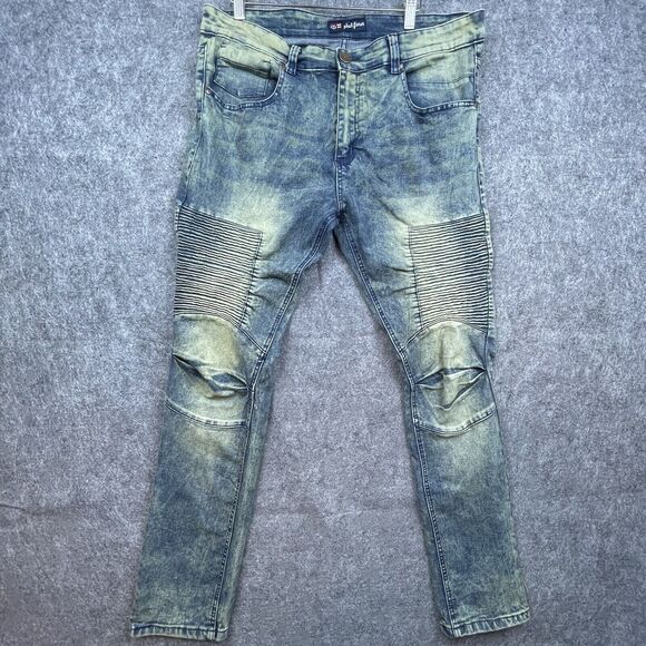 Phat Farm Jeans Mens 36 x 32 Stretch Skinny Fit Y2K Hip Hop Faded Ribbed - Picture 1 of 10